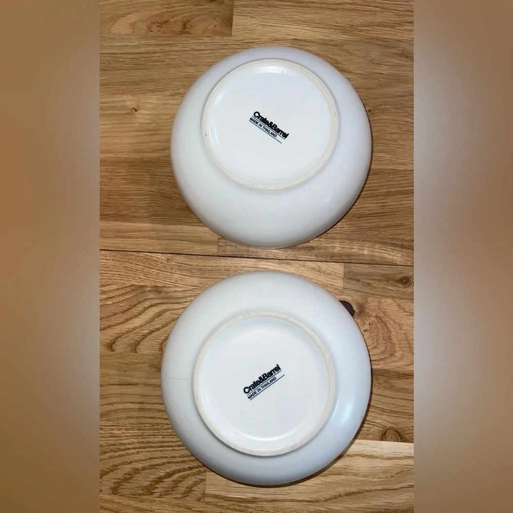 Set of 2 Crate & Barrel Brio Blue White Cereal Soup Bowls Stackable